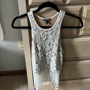 Express White Cropped Asymmetrical Tank Top